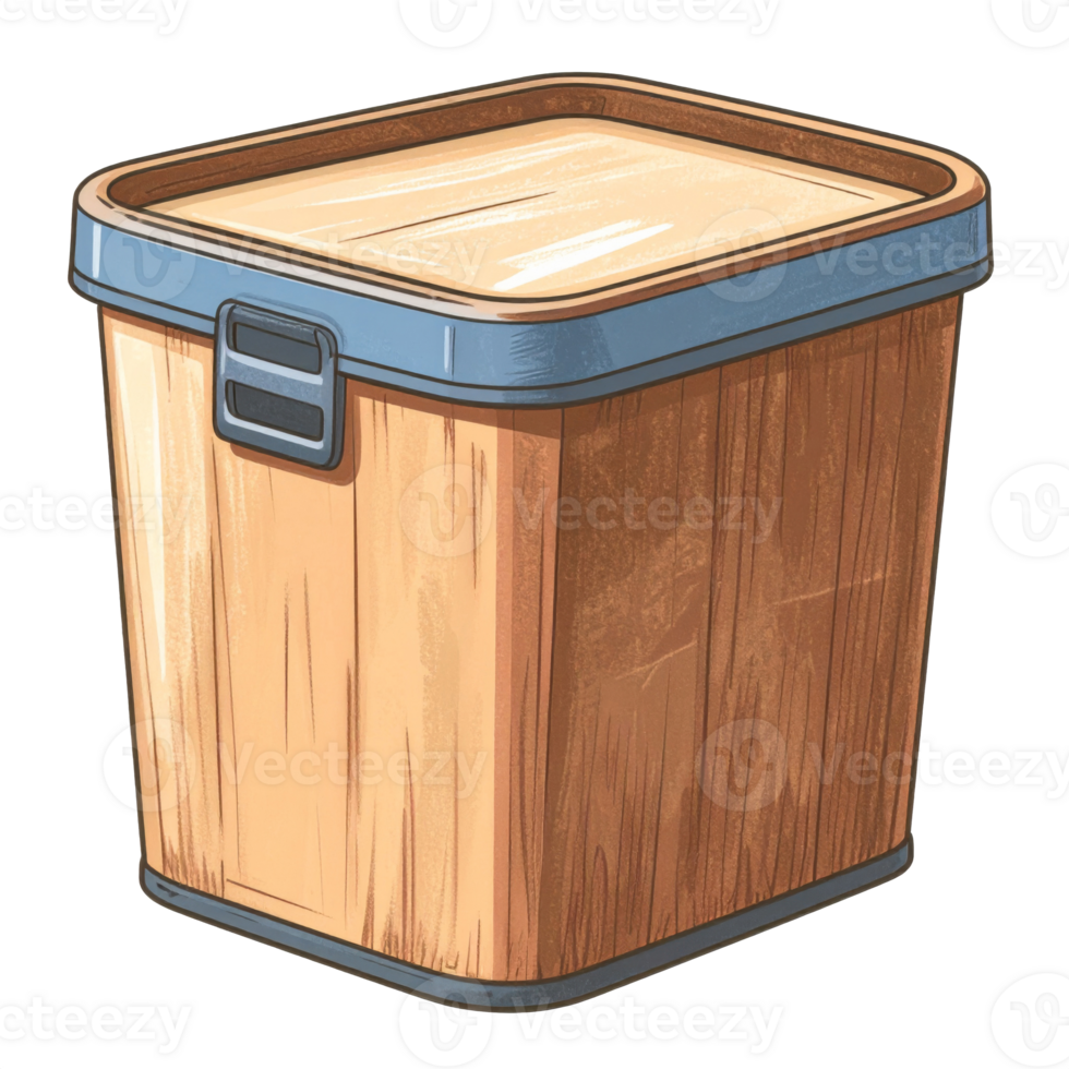 Wooden Storage Container with Blue Lid png