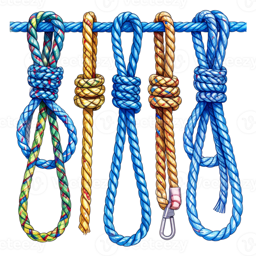 Colorful Ropes with Various Knots on Transparent Background png