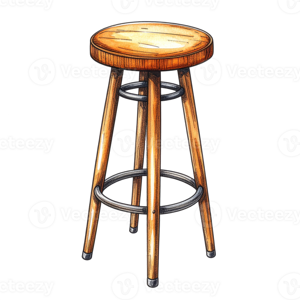 Wooden Stool with Metal Legs on Transparent Background png