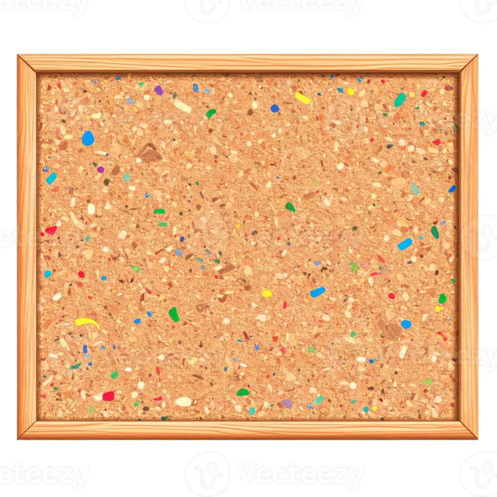 Brown Wooden Framed Corkboard with Colorful Specks png