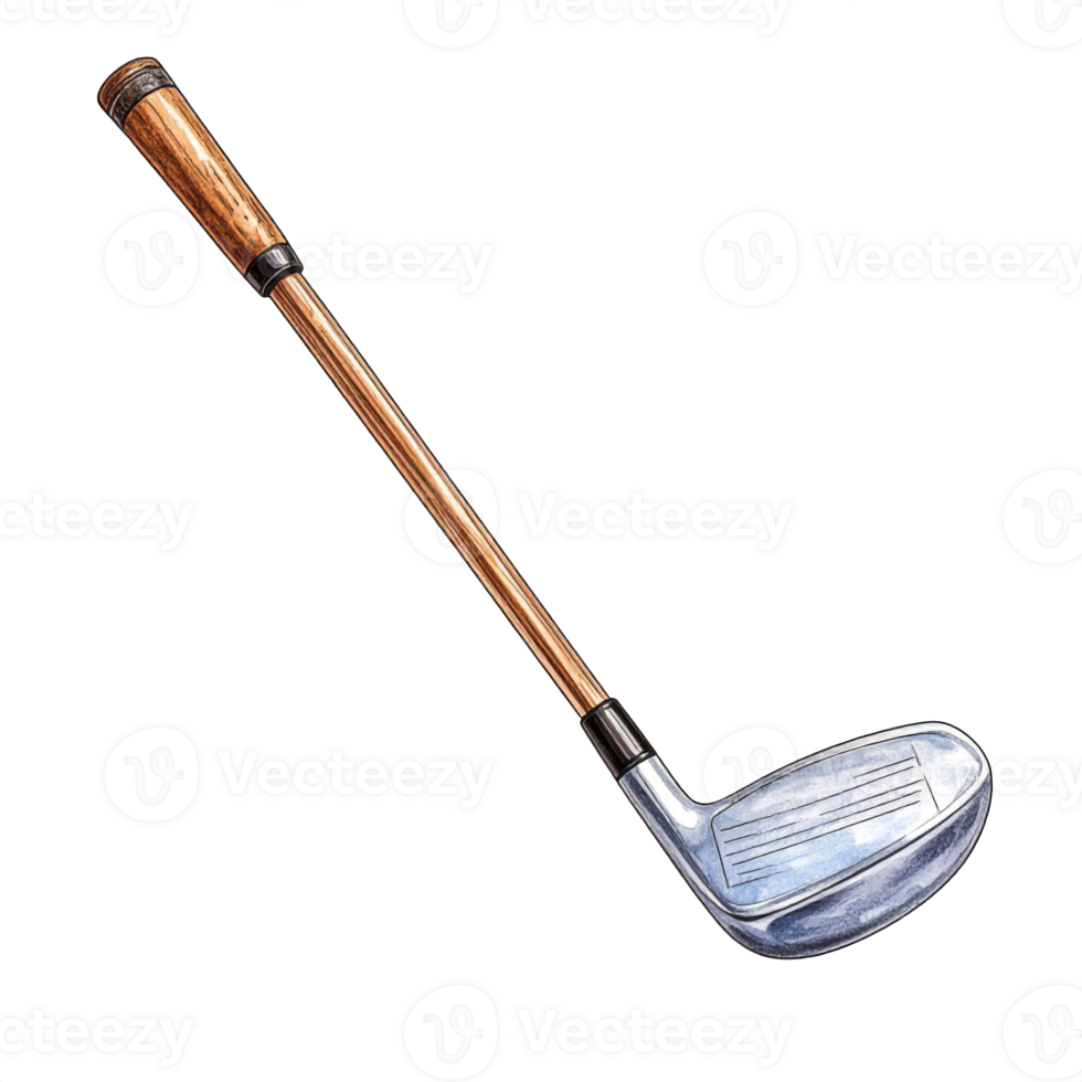 Vintage Golf Putter Illustration with Wooden Shaft png