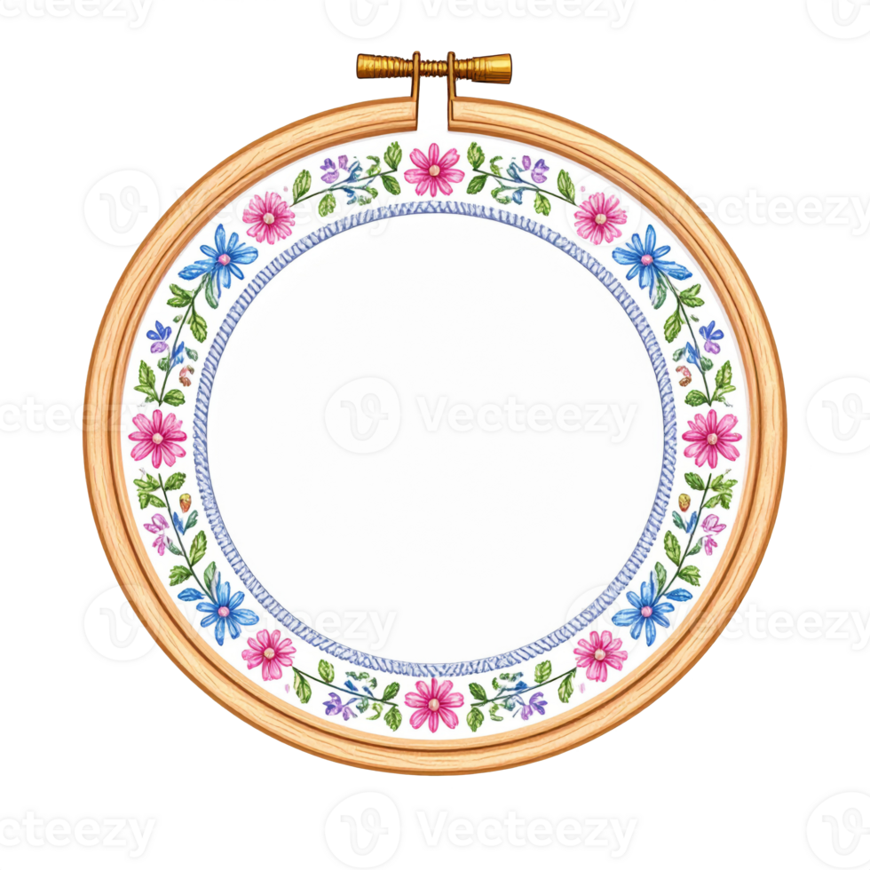 Floral Cross-Stitch Embroidery Hoop with Pastel Flowers png