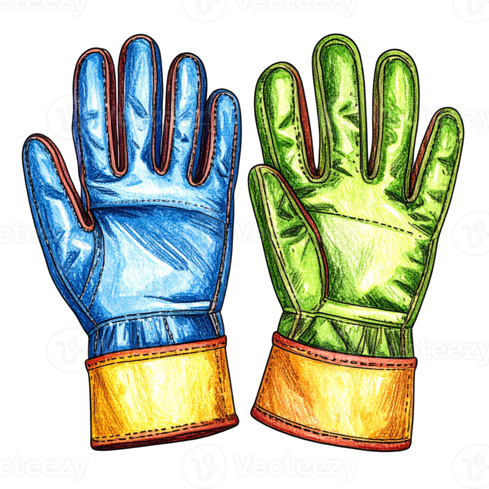 Pair of Blue and Green Work Gloves with Yellow Cuffs png