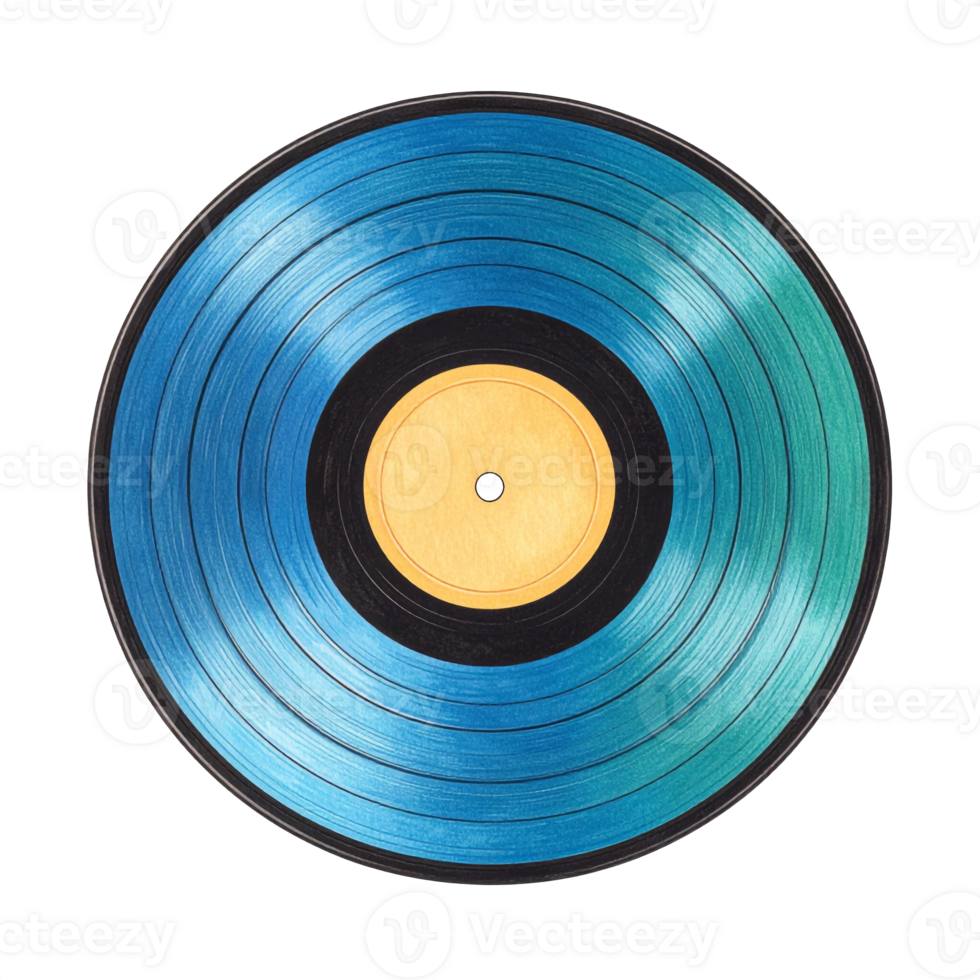 Blue and Green Gradient Vinyl Record on Transparent Background png
