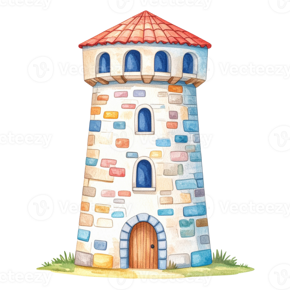 Watercolor Illustration of a Colorful Stone Tower png