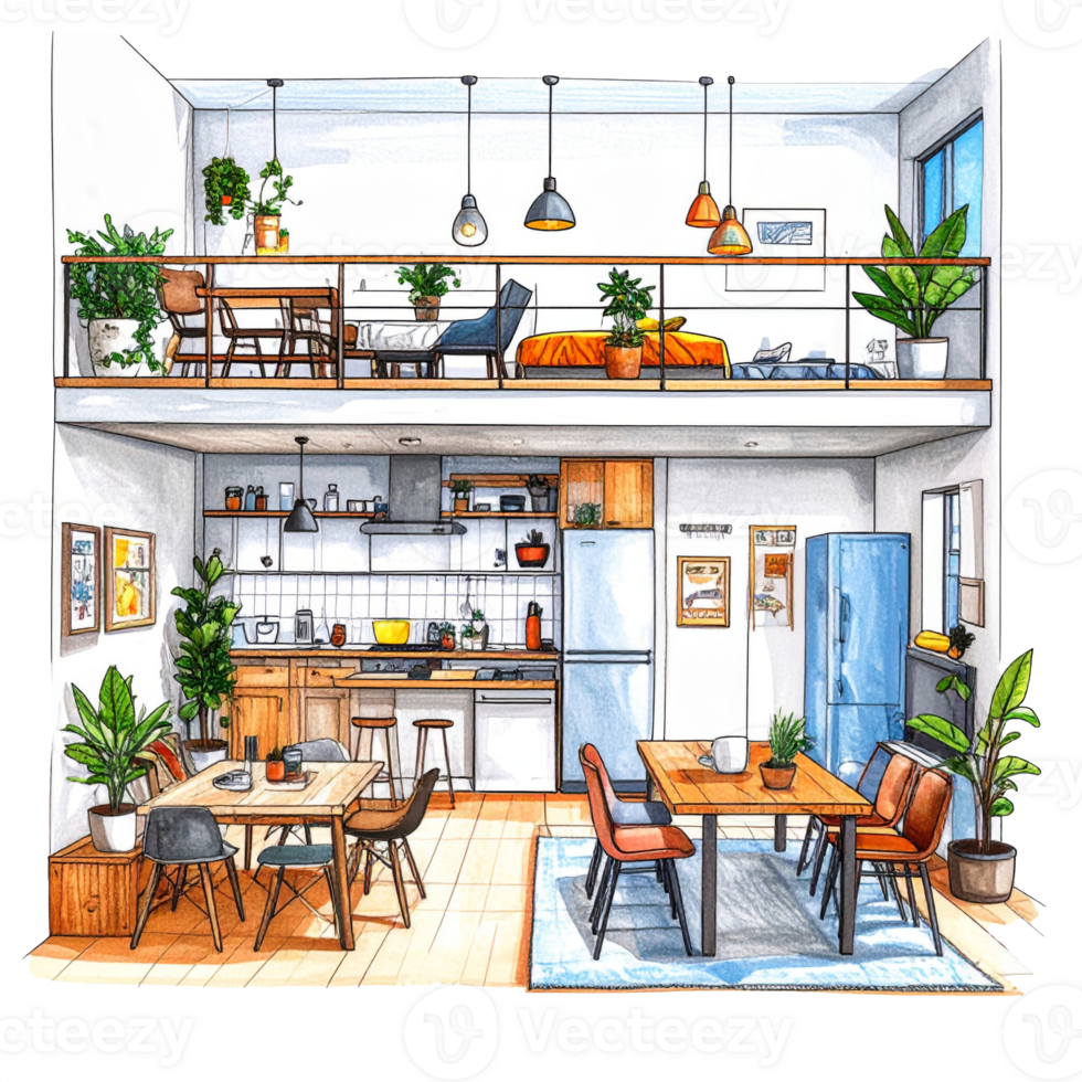 Modern Two Story Loft Apartment Interior Design png