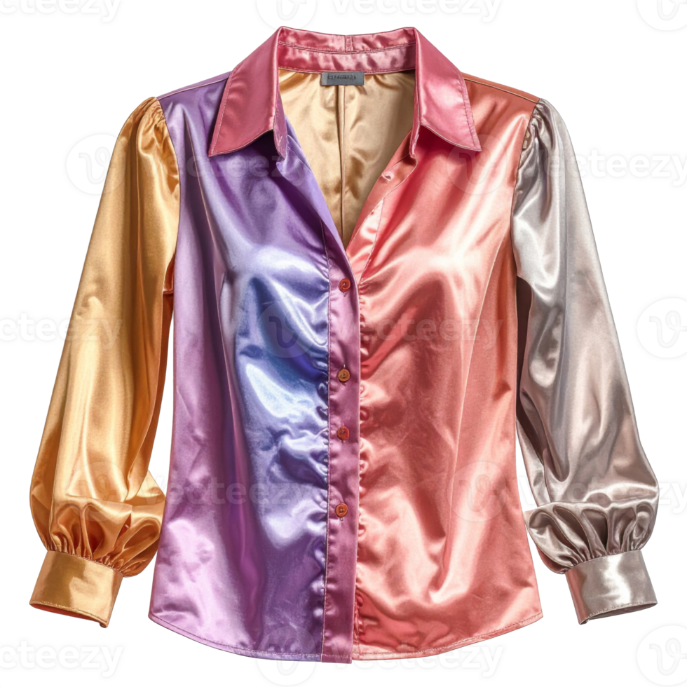 Colorful Satin Blouse with Block Colors png