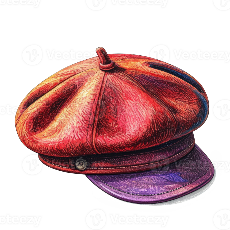Red Leather Beret with Purple Brim Artistic Illustration png