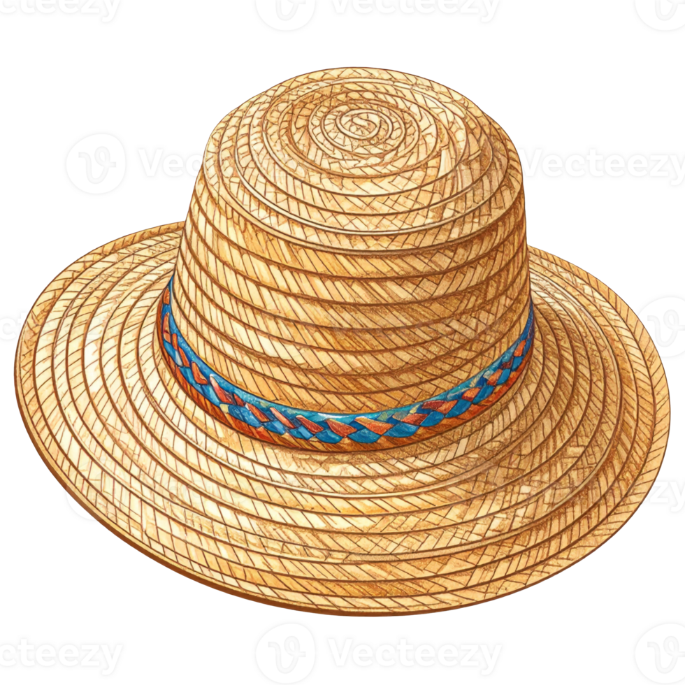Beige Straw Boater Hat with Colorful Band png