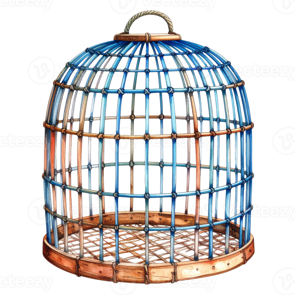 Blue and Brown Metal Birdcage on Transparent Background png
