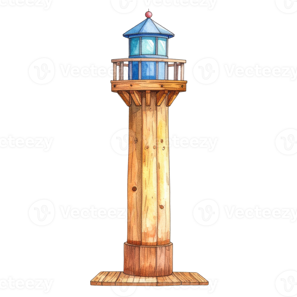 Watercolor Illustration of a Wooden Lighthouse png