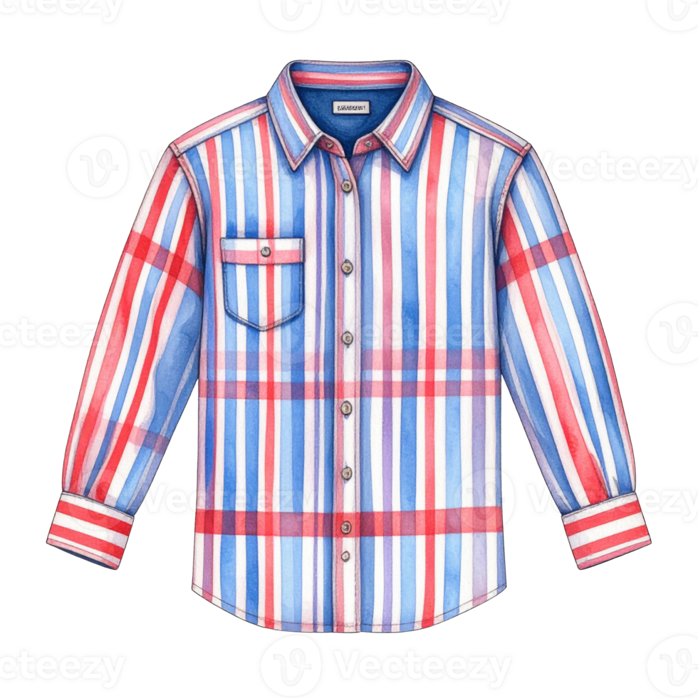 Watercolor Illustration of Red and Blue Plaid Shirt png