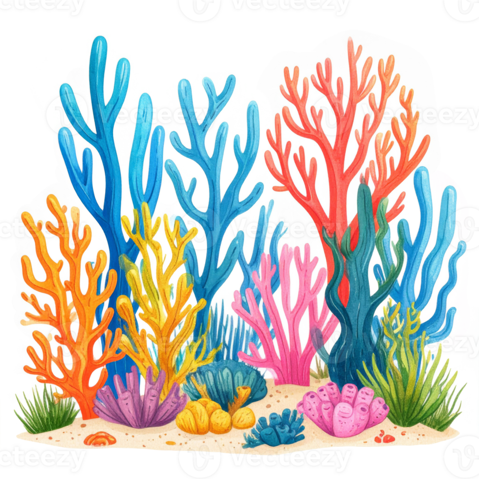 Vibrant Coral Reef Illustration with Colorful Branches png