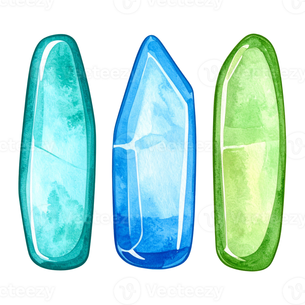 Three Watercolor Crystals on Transparent Background png