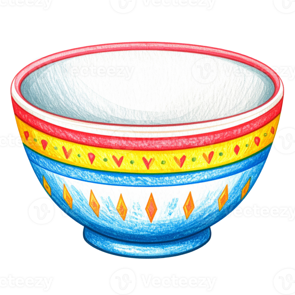 Colorful Hand-Drawn Ceramic Bowl with Geometric Pattern png