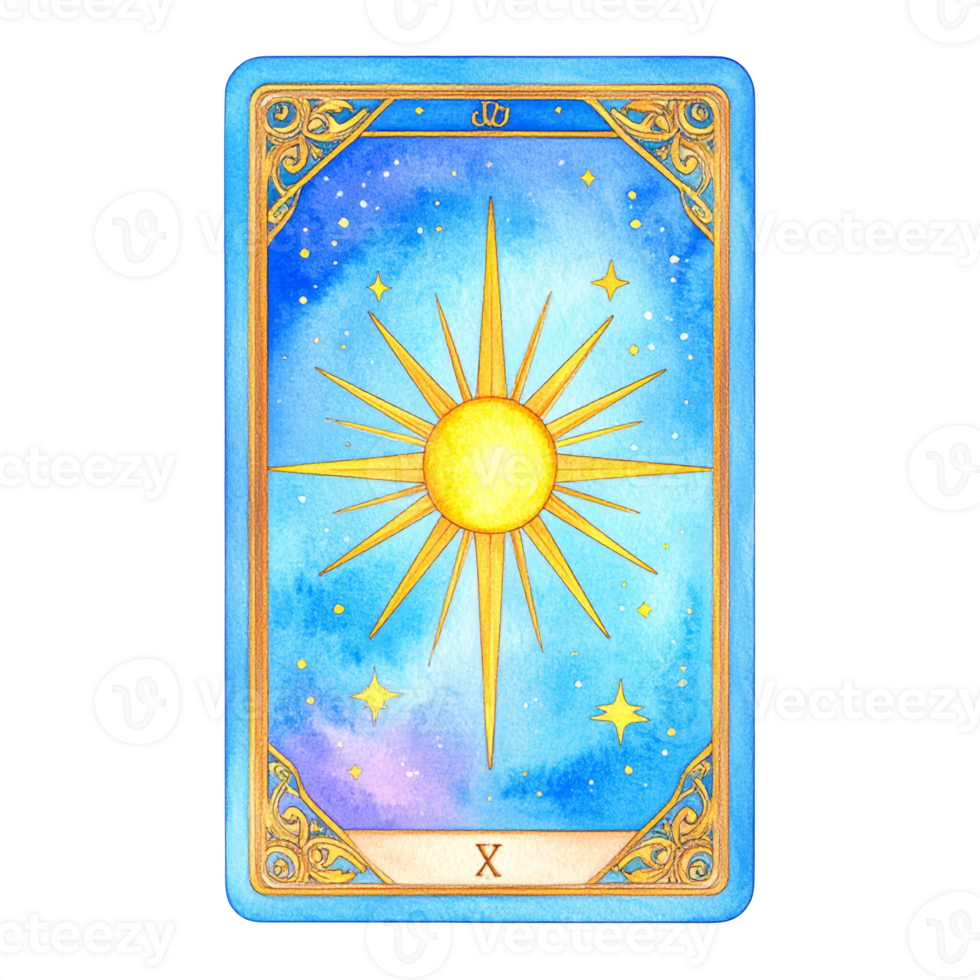 Celestial Sun Tarot Card Watercolor Painting png