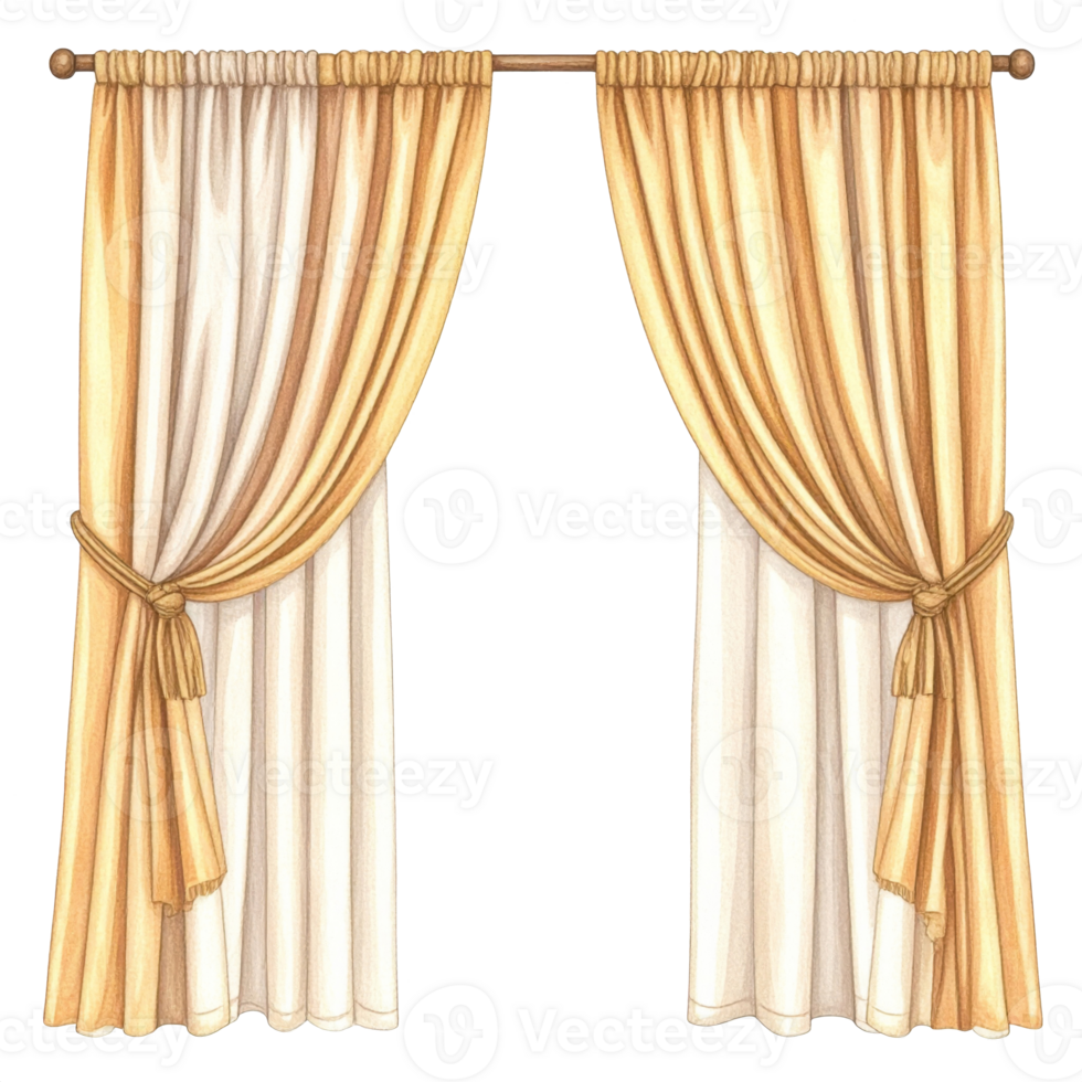 Elegant Beige and Gold Curtains with Cream Lining png