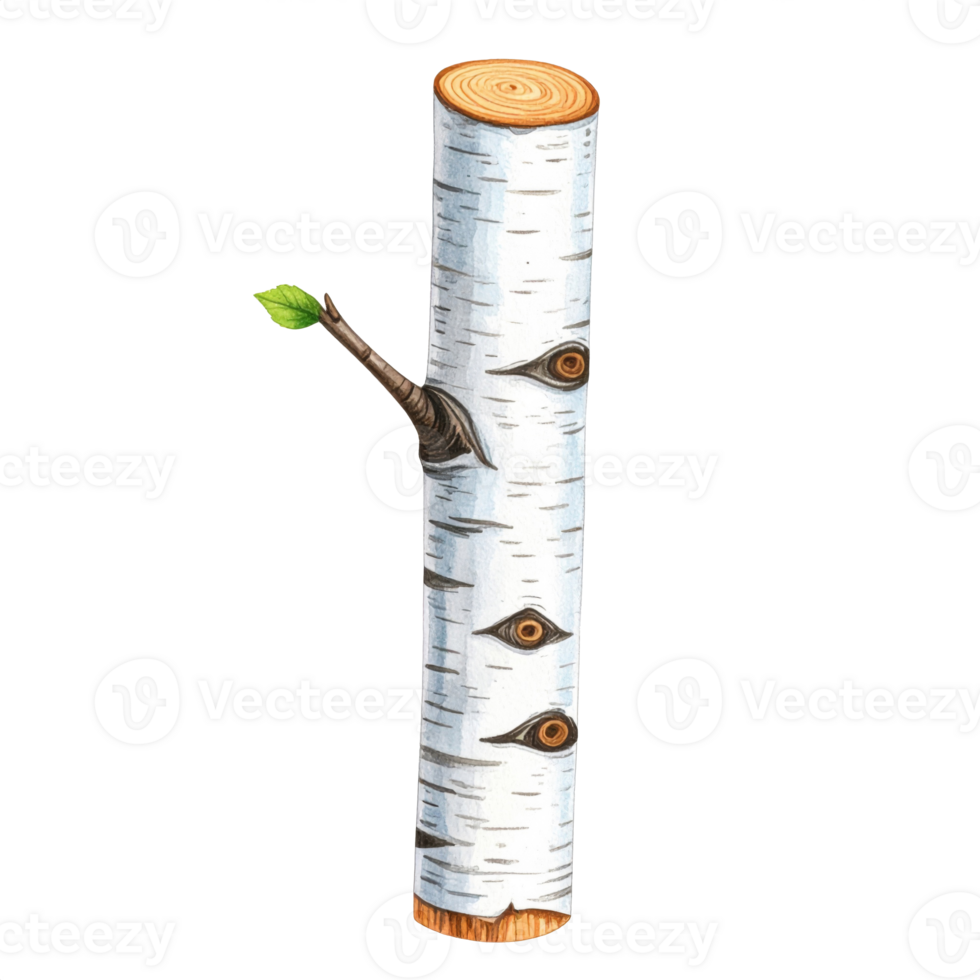 Birch Tree Branch with Single Leaf and White Bark png