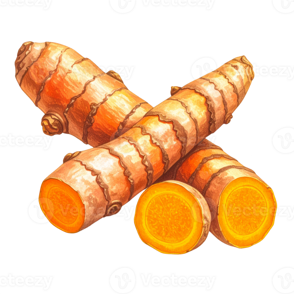 Orange Turmeric Root Cut in Half on Transparent Background png