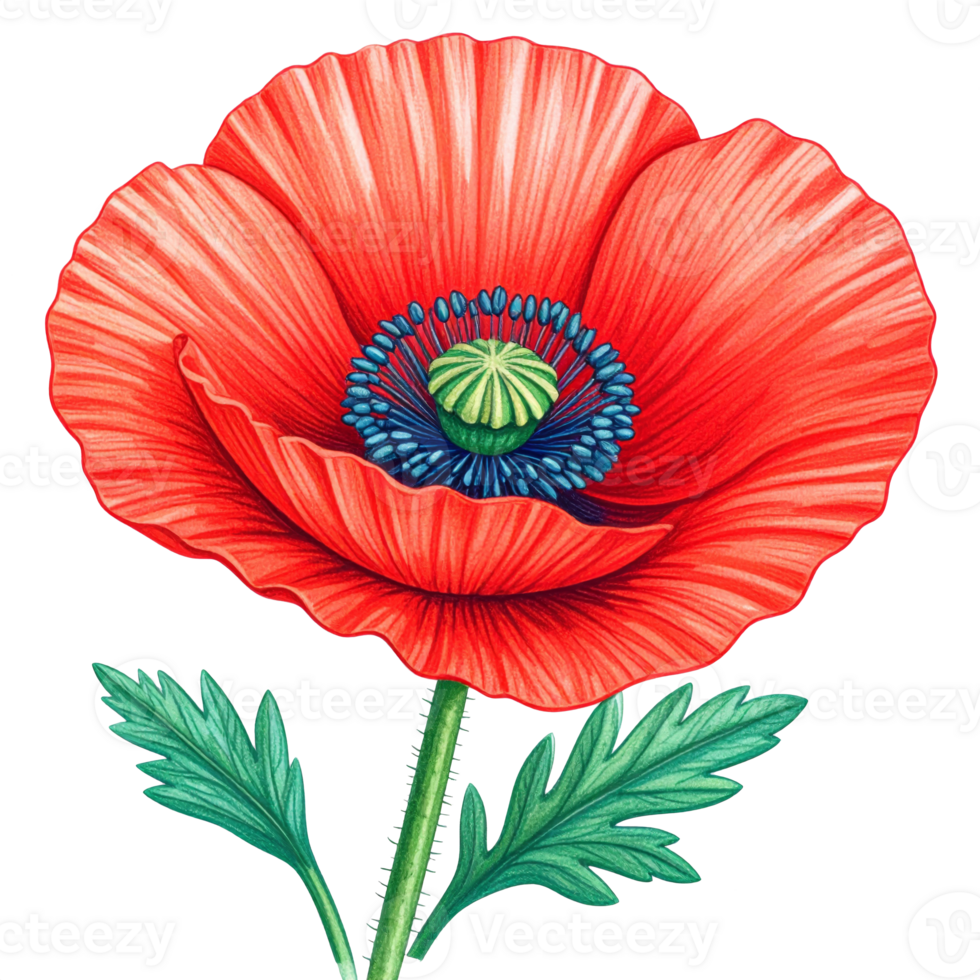 Red Poppy Flower Illustration with Transparent Background png