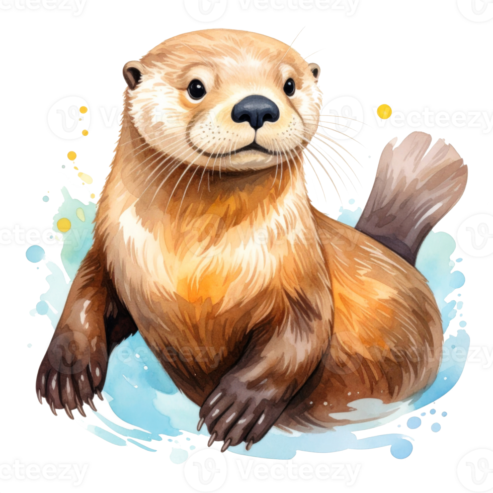 Playful Brown Otter in Watercolor Style png