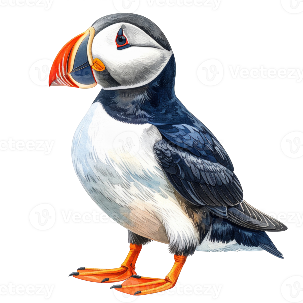 Atlantic Puffin Watercolor Illustration on Transparent Background png