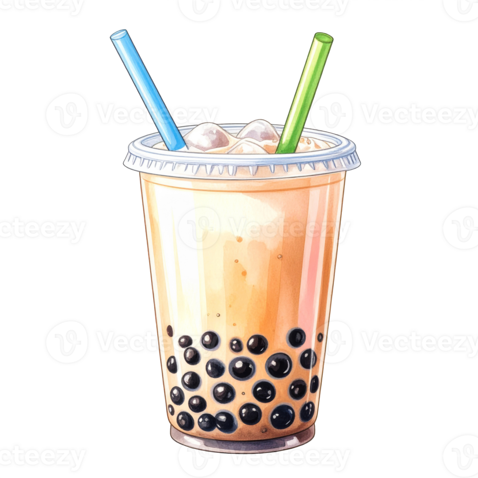 Creamy Boba Tea in Plastic Cup with Straws png