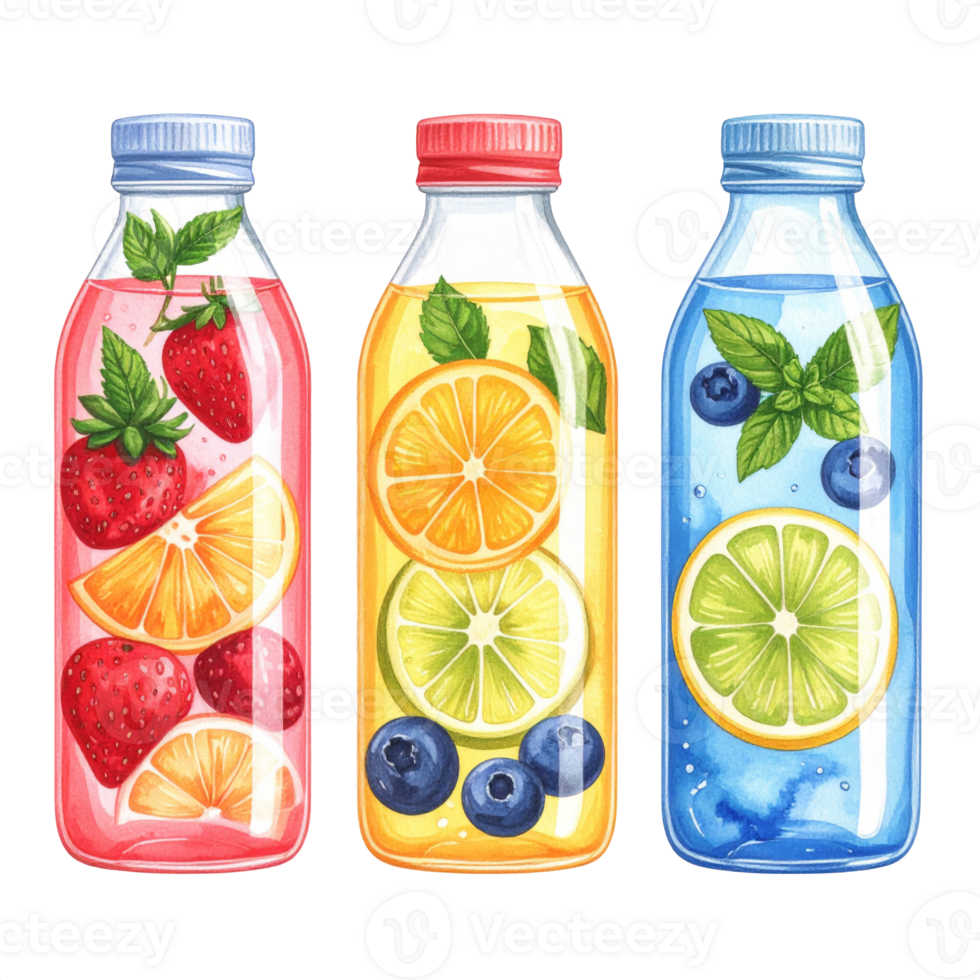 Three Bottles of Fruit Infused Water png