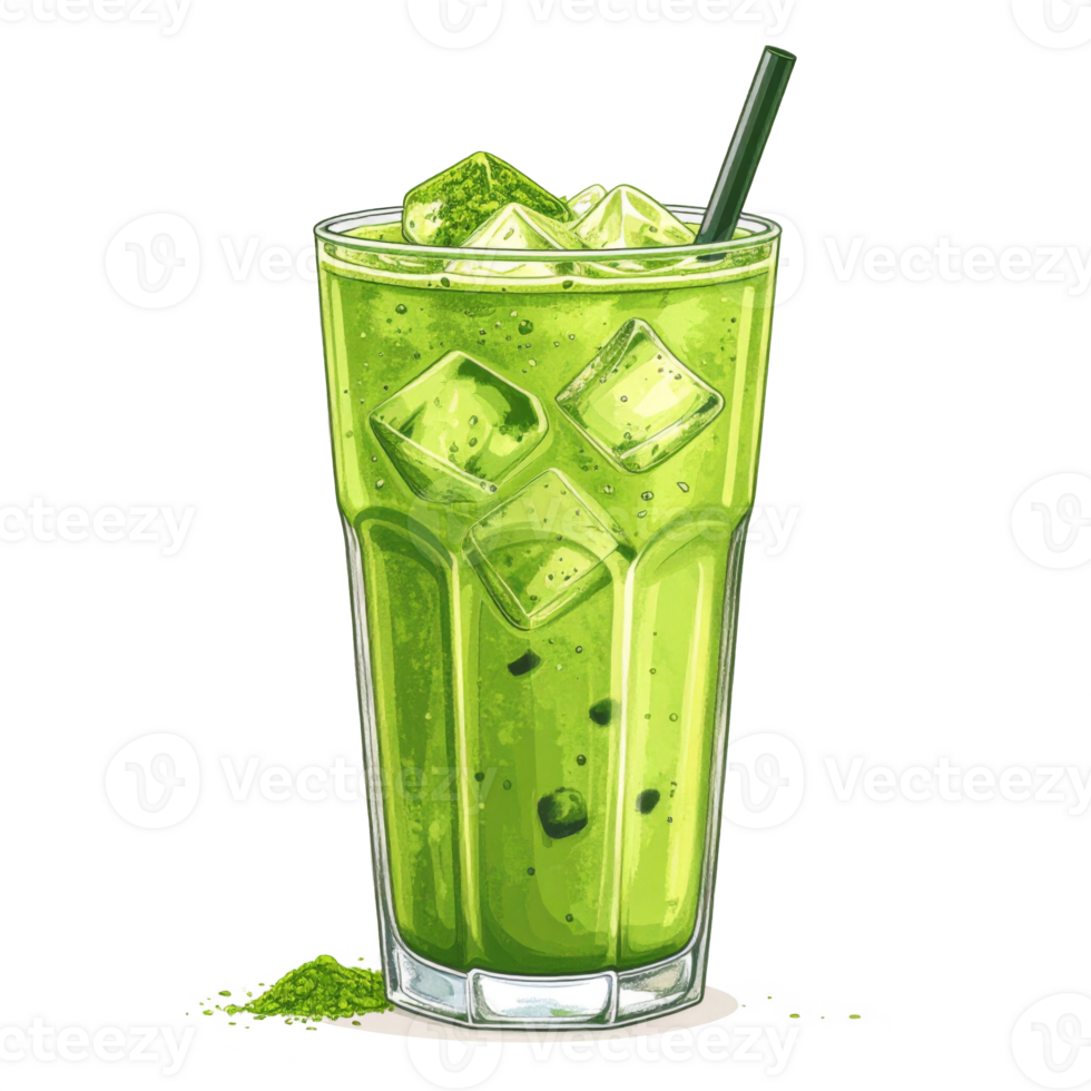 Refreshing Matcha Green Tea Smoothie in Tall Glass png