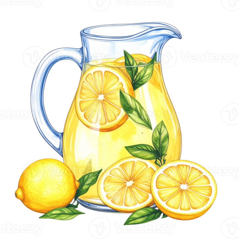 Refreshing Lemonade in Glass Pitcher with Lemons png