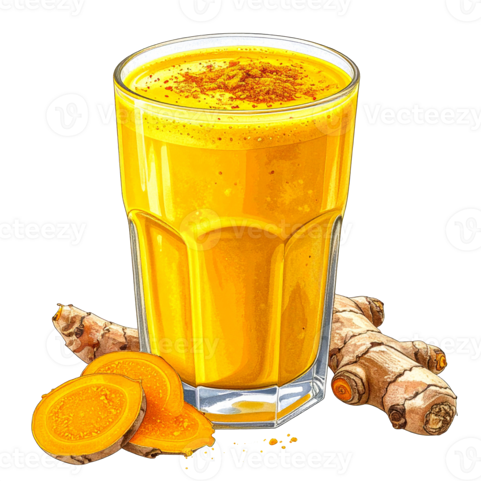 Golden Turmeric Smoothie in Glass with Fresh Ginger png