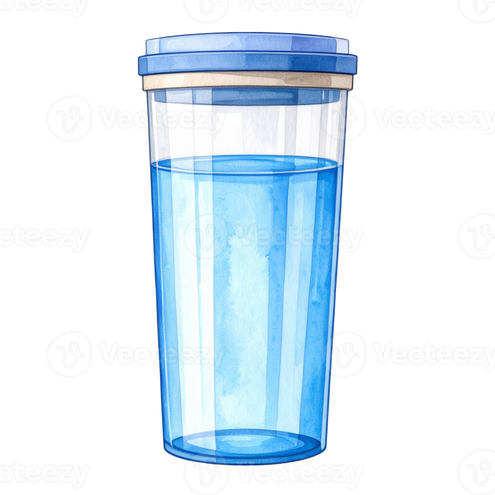 Water in a Blue Glass Tumbler on Transparent Background png
