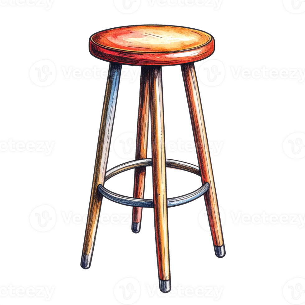 Hand Drawn Wooden Stool with Round Seat and Three Legs png
