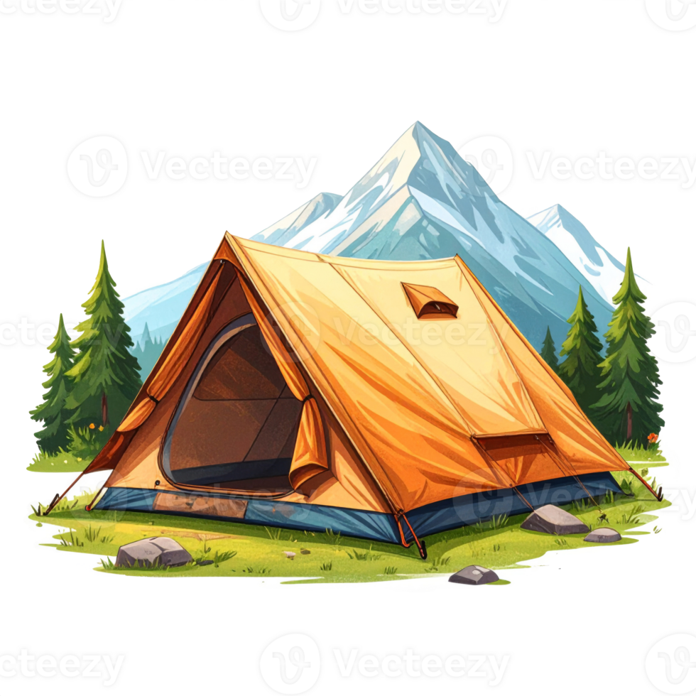 Tent in Mountain Landscape Illustration png