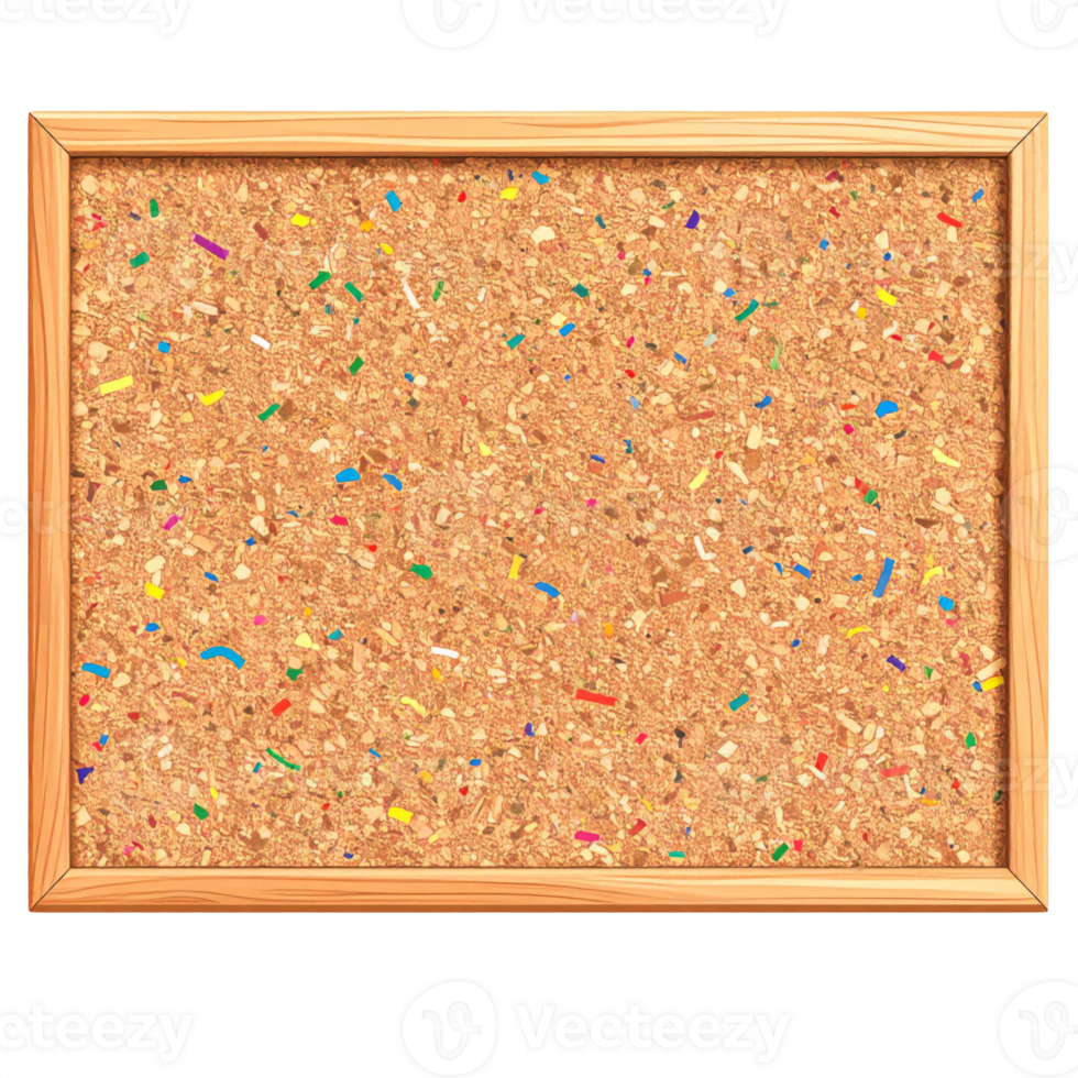 Brown Wooden Framed Corkboard with Colorful Pieces png