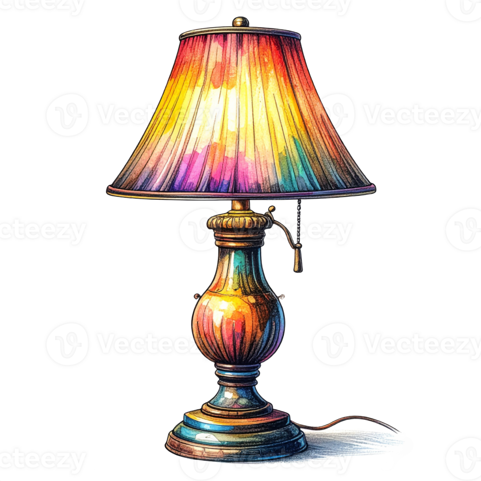 Colorful Table Lamp Illustration with Rainbow Shade png