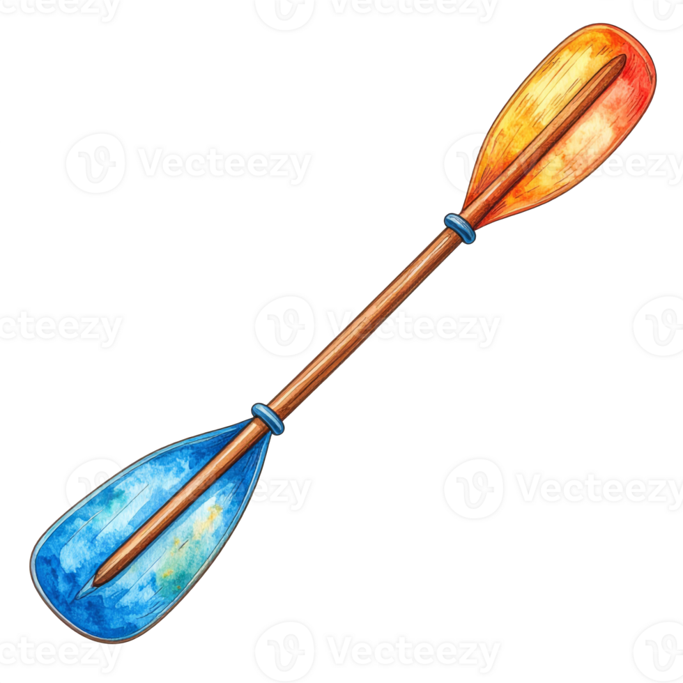 Watercolor Kayak Paddle with Blue and Orange Blades png