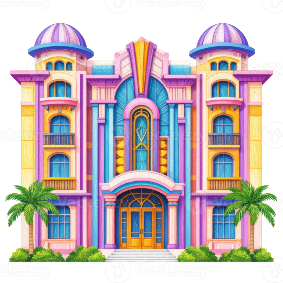 Colorful Palace Illustration with Tropical Design png
