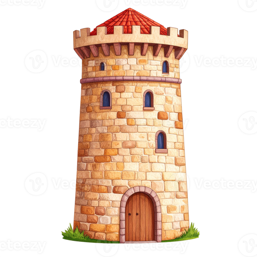 Stone Tower with Red Roof Illustration png
