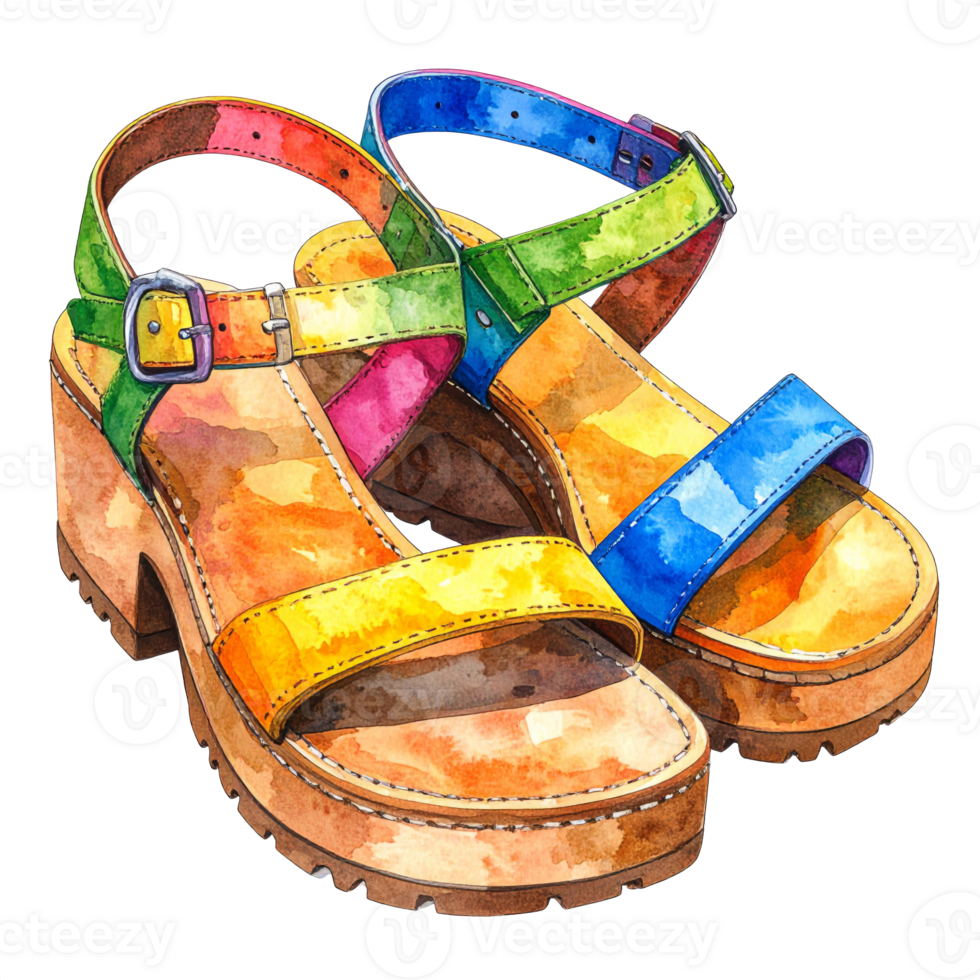Watercolor Rainbow Platform Sandals png