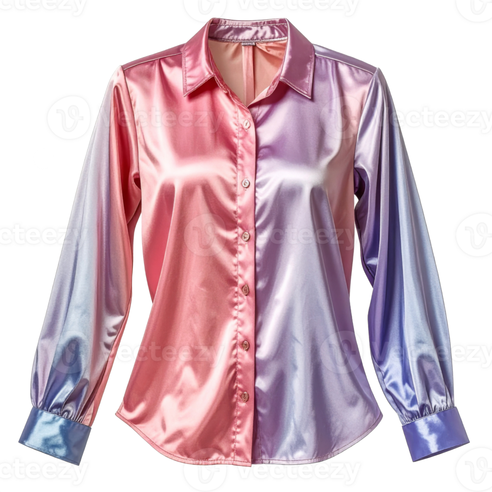 Pink And Purple Ombre Satin Blouse With Long Sleeves png