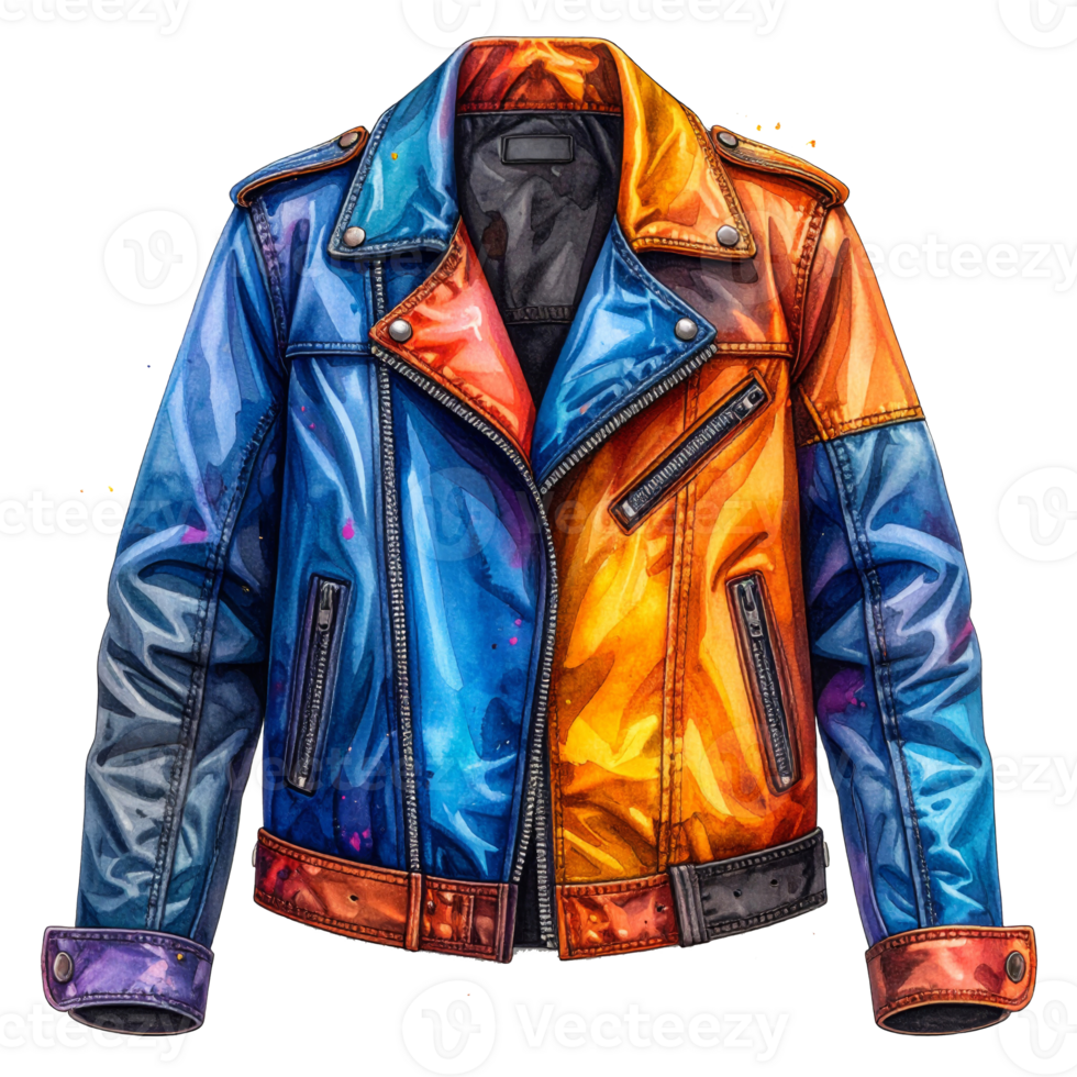 Colorful Leather Jacket Illustration on Transparent png