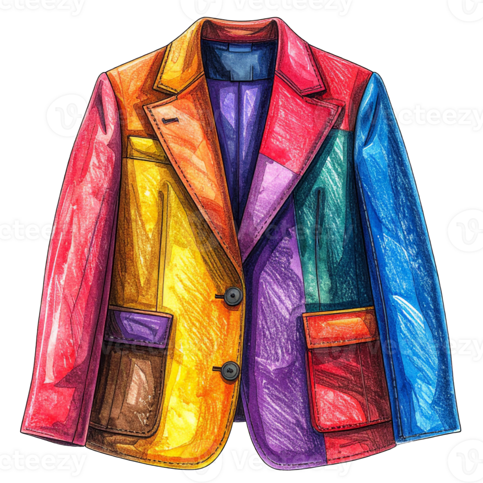 Colorful Patchwork Jacket Design Illustration png
