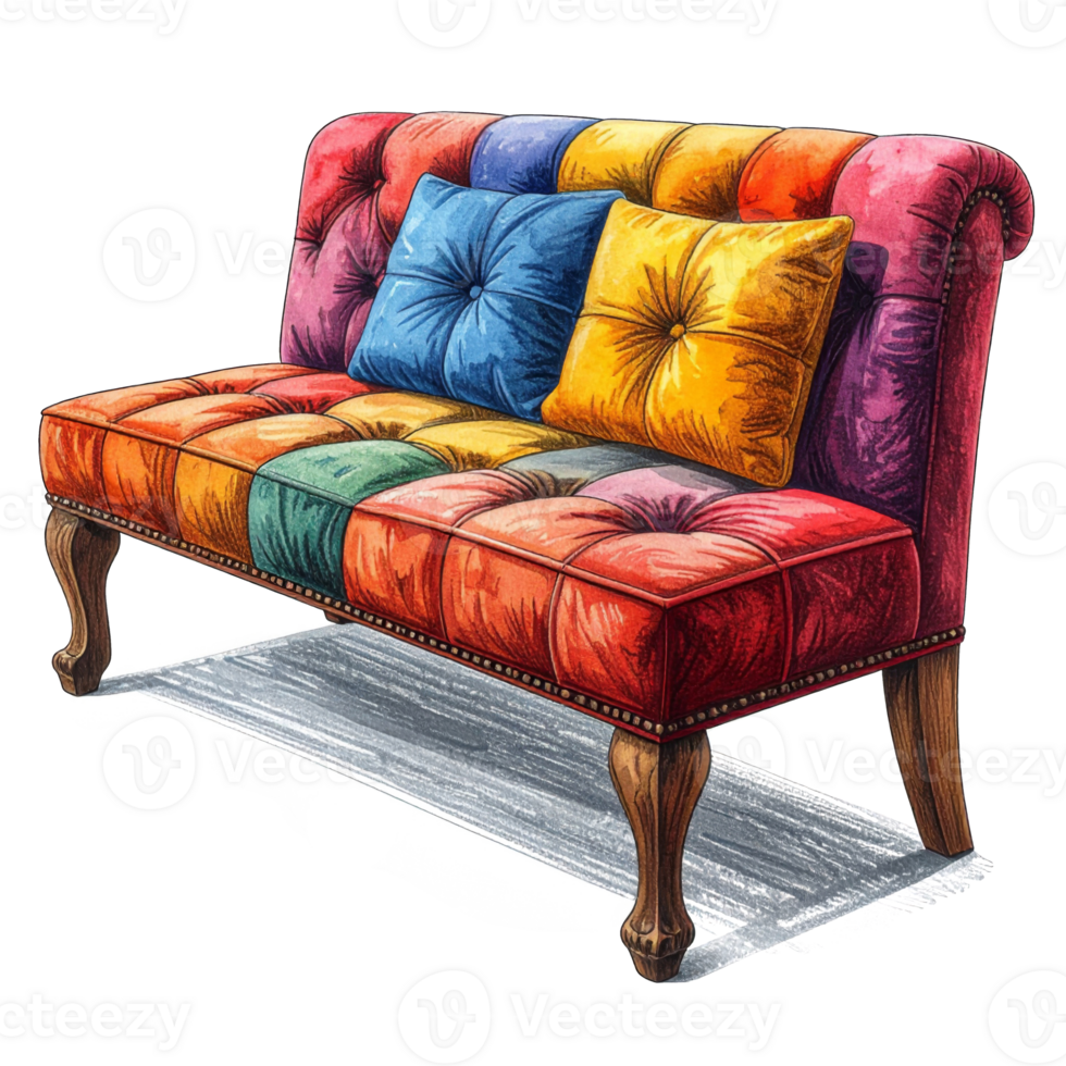 Colorful Patchwork Sofa with Pillows png