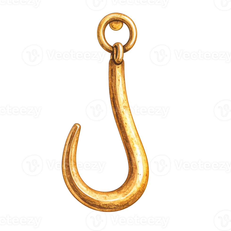 Golden Metal J-Shaped Hook on Transparent Background png