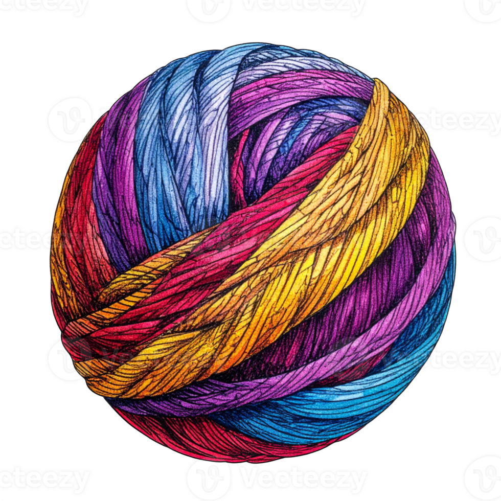 Colorful Yarn Ball Illustration on Transparent Background png