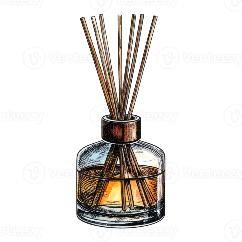 Reed Diffuser with Amber Liquid and Wooden Sticks png