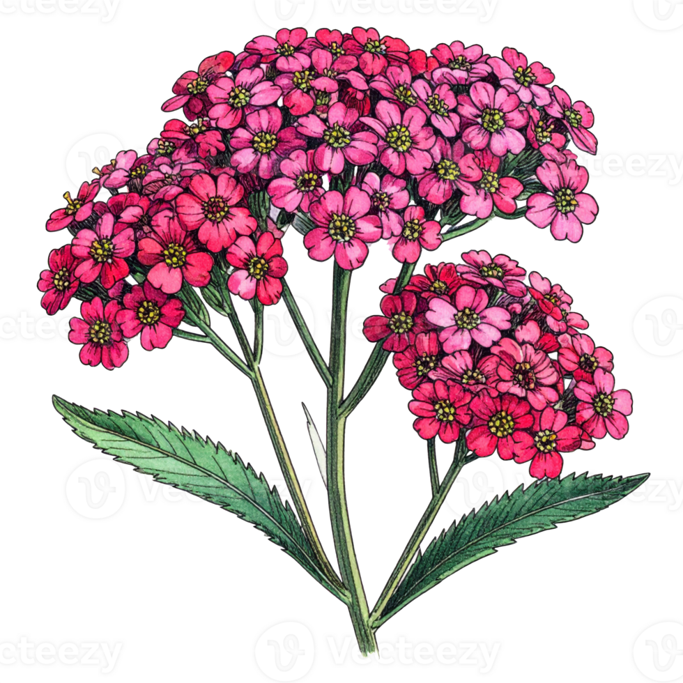 Pink Flower Illustration with Green Leaves on Transparent png