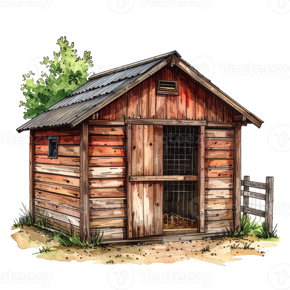 Rustic Red Wooden Shed with Weathered Texture png