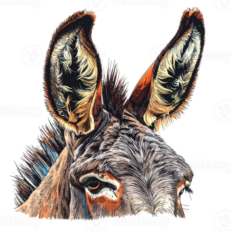 Closeup Donkey Portrait Illustration with Large Ears png
